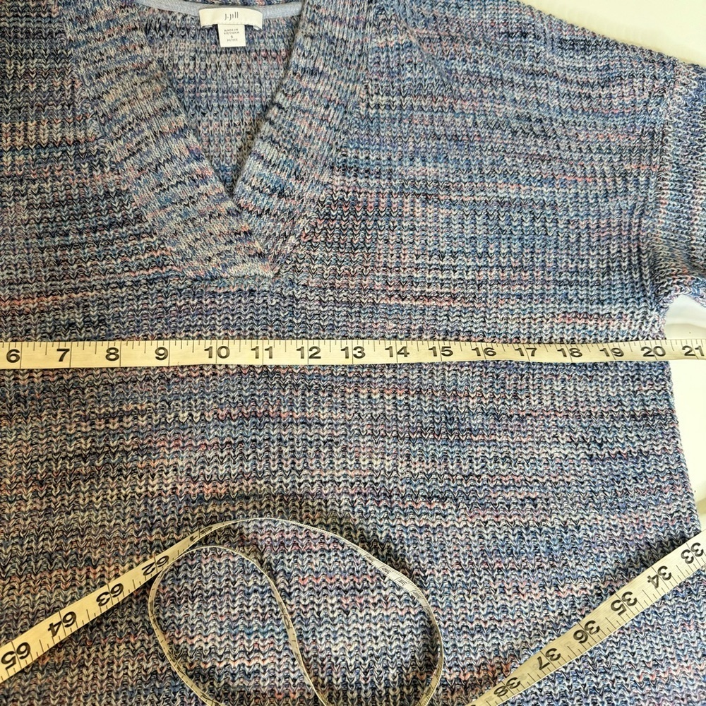 J Jill Easy Dropped Shoulder Sweater Blue Jasper Cotton V Neck 3/4 Sleeve - Picture 9 of 9